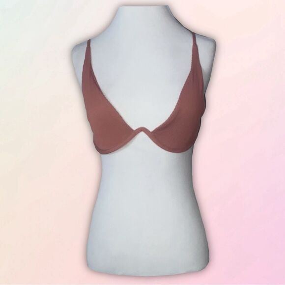 Garage, Dark Mauve/Blush, Plunging, V Neck, Wired Bikini Top - Picture 1 of 12